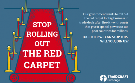 Red Carpet Court postcard - ISDS Traidcraft - Exchange